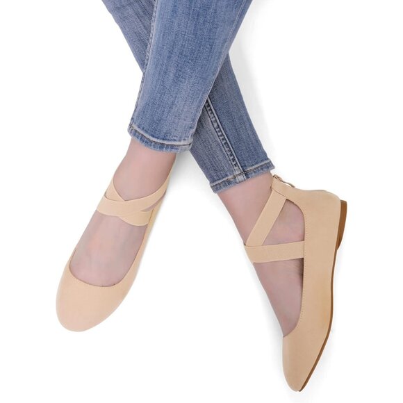 Dream Pairs Women Nude Faux Suede Flats Comfortable Elastic Ankle Straps Shoes - Picture 5 of 7